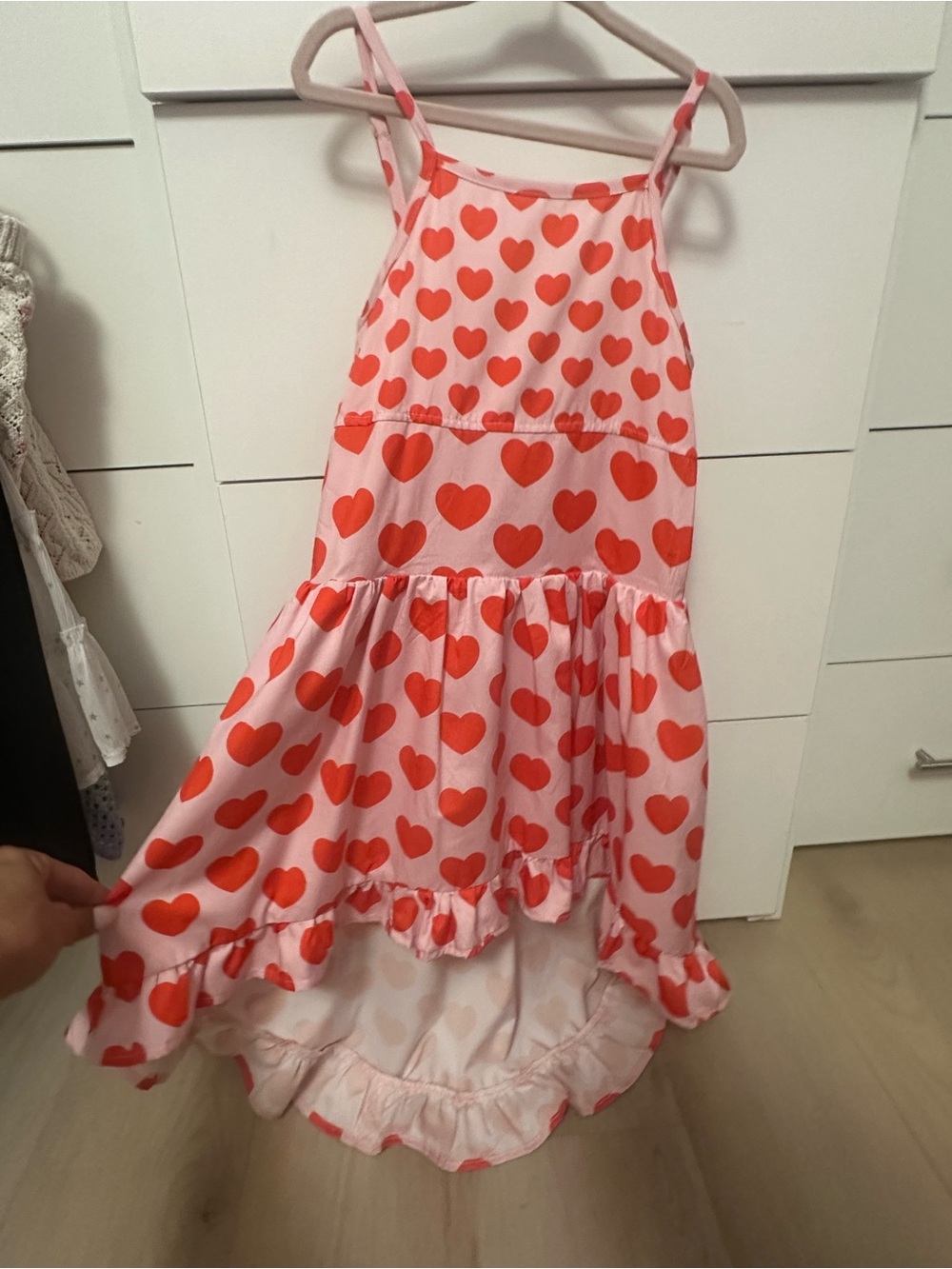 Lola and the Boys - girls Pink / Red Heart Print High-Low dress